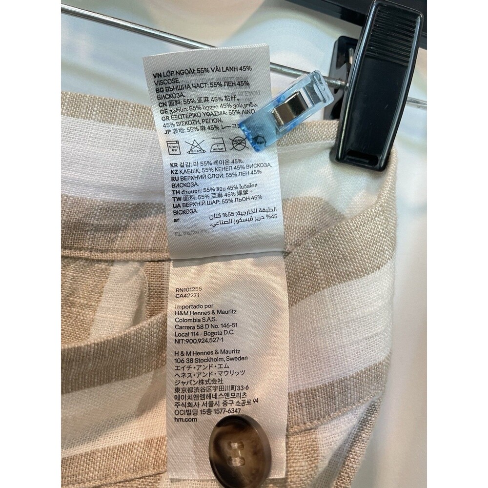 H&M Skirt Linen Viscose Natural Fibers Stripe Neutral Classic Beauty Beachy - Picture 12 of 12